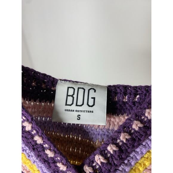 BDG Urban Outfitters Crochet Crop Tank Top Women's Small Boho Knit Stripe Cotton - Picture 3 of 6